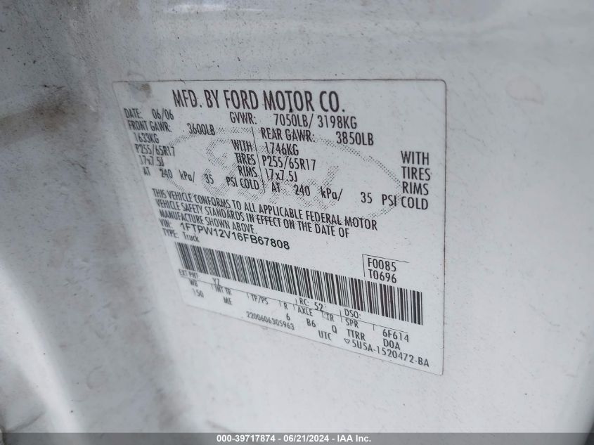 1FTPW12V16FB67808 | 2006 FORD F-150