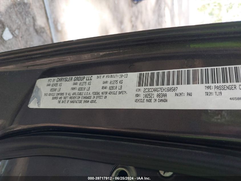 2014 Chrysler 300 VIN: 2C3CCARG7EH160507 Lot: 39717912