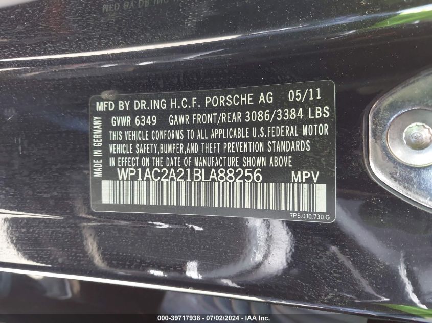 2011 Porsche Cayenne Turbo VIN: WP1AC2A21BLA88256 Lot: 39717938