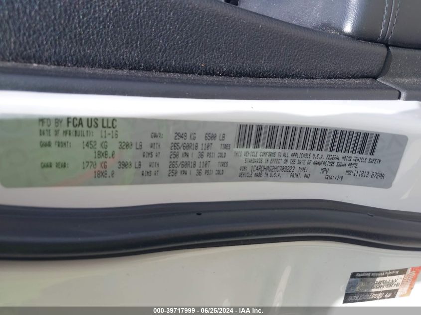 1C4RDHAG2HC709223 2017 Dodge Durango Sxt Rwd