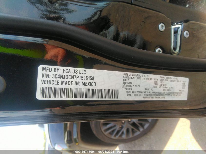 2023 Jeep Compass High Altitude 4X4 VIN: 3C4NJDCN7PT516158 Lot: 39718001