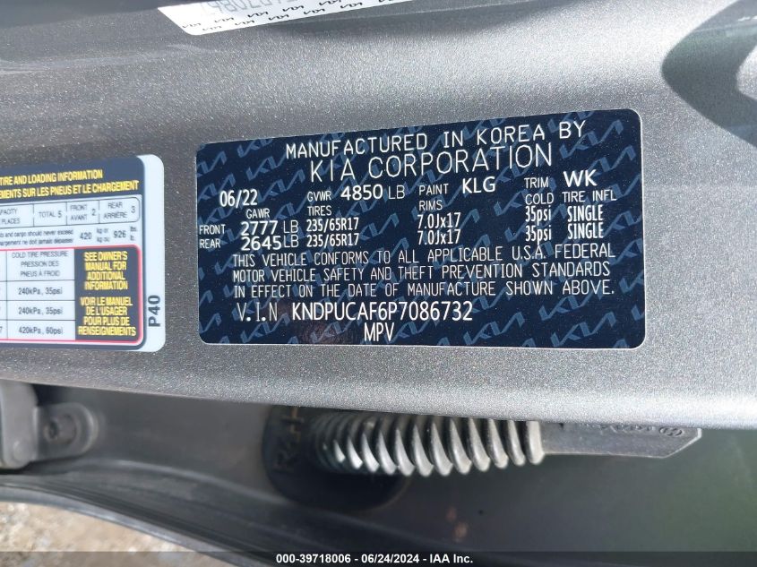 2023 Kia Sportage Lx VIN: KNDPUCAF6P7086732 Lot: 39718006