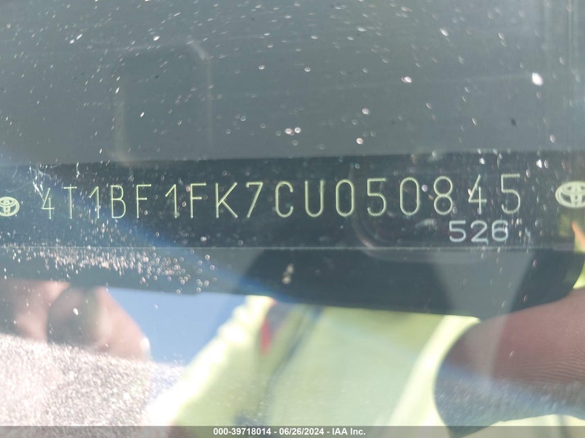 2012 Toyota Camry Se VIN: 4T1BF1FK7CU050845 Lot: 39718014