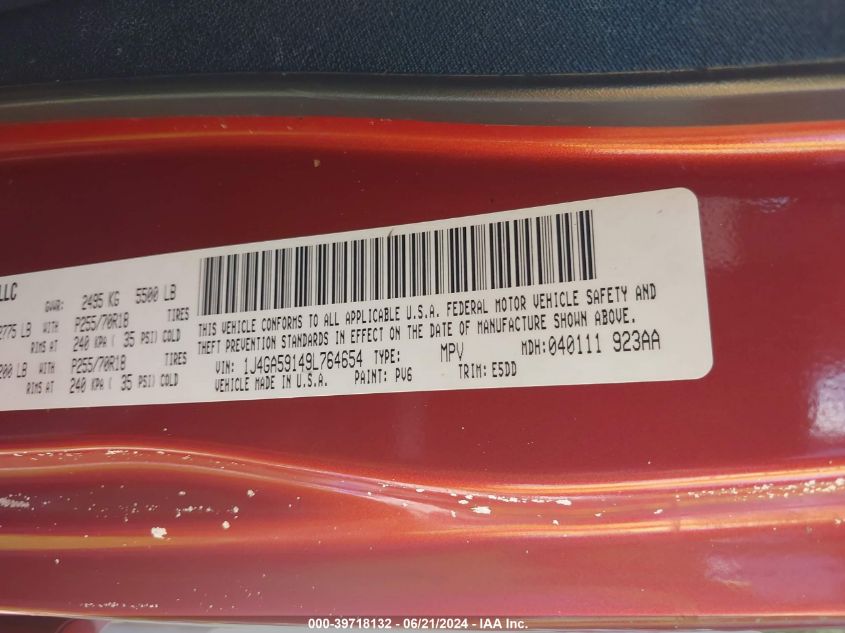 2009 Jeep Wrangler Unlimited Sahara VIN: 1J4GA59149L764654 Lot: 39718132