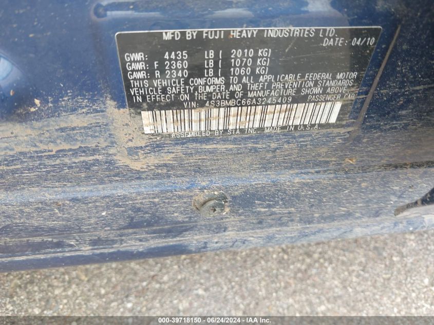 2010 Subaru Legacy 2.5I Premium VIN: 4S3BMBC66A3245409 Lot: 39718150