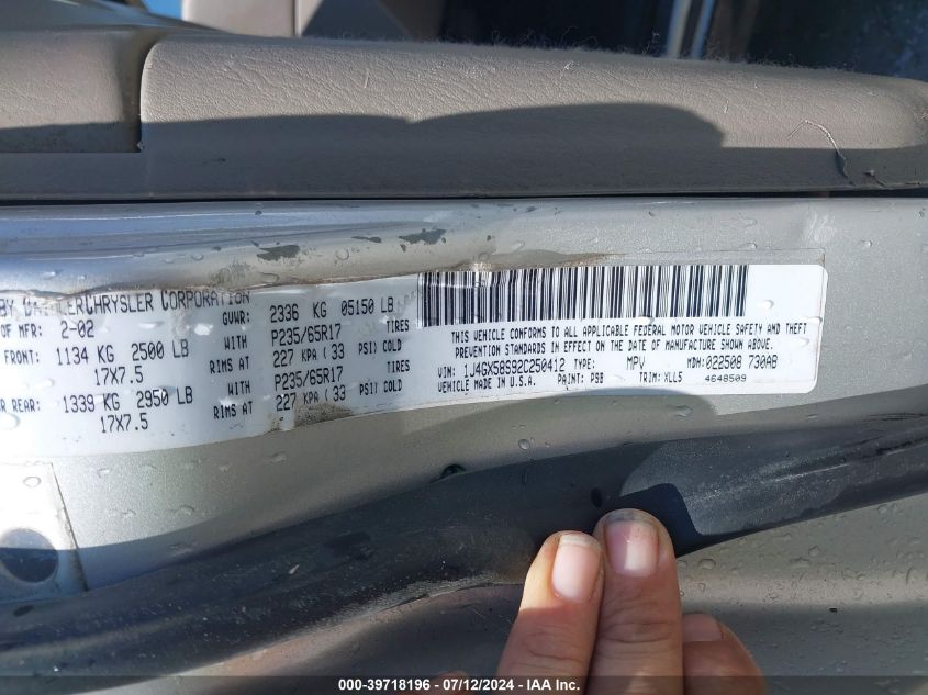 2002 Jeep Grand Cherokee Limited VIN: 1J4GX58S92C250412 Lot: 39718196