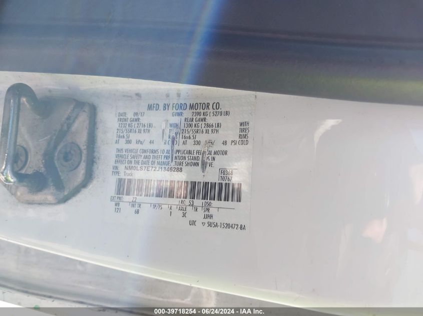 2018 Ford Transit Connect Xl VIN: NM0LS7E72J1346288 Lot: 39718254