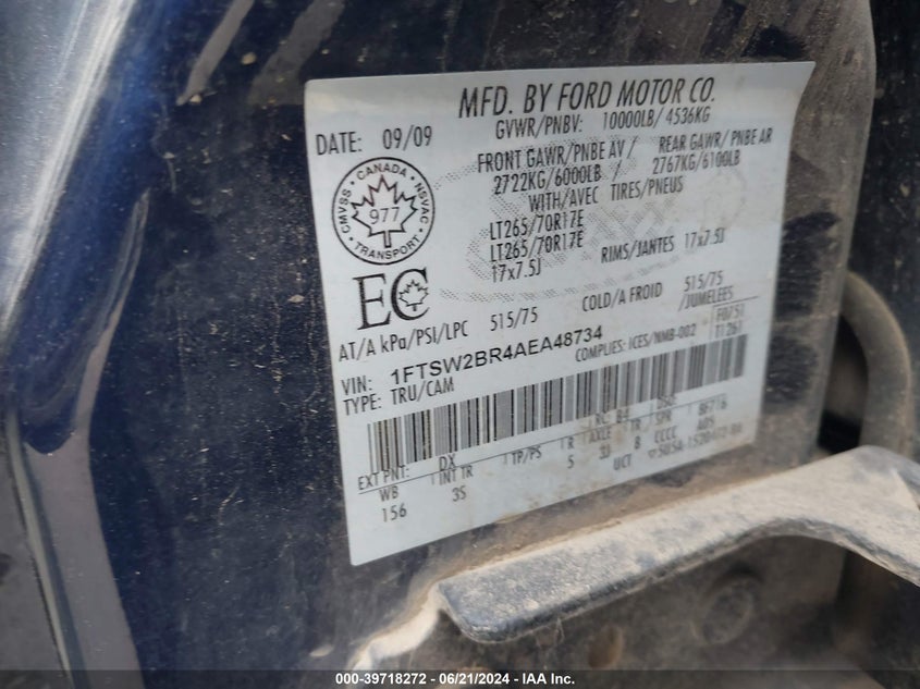 2010 Ford F-250 Cabela's/Harley-Davidson/King Ranch/Lariat/Xl/Xlt VIN: 1FTSW2BR4AEA48734 Lot: 39718272