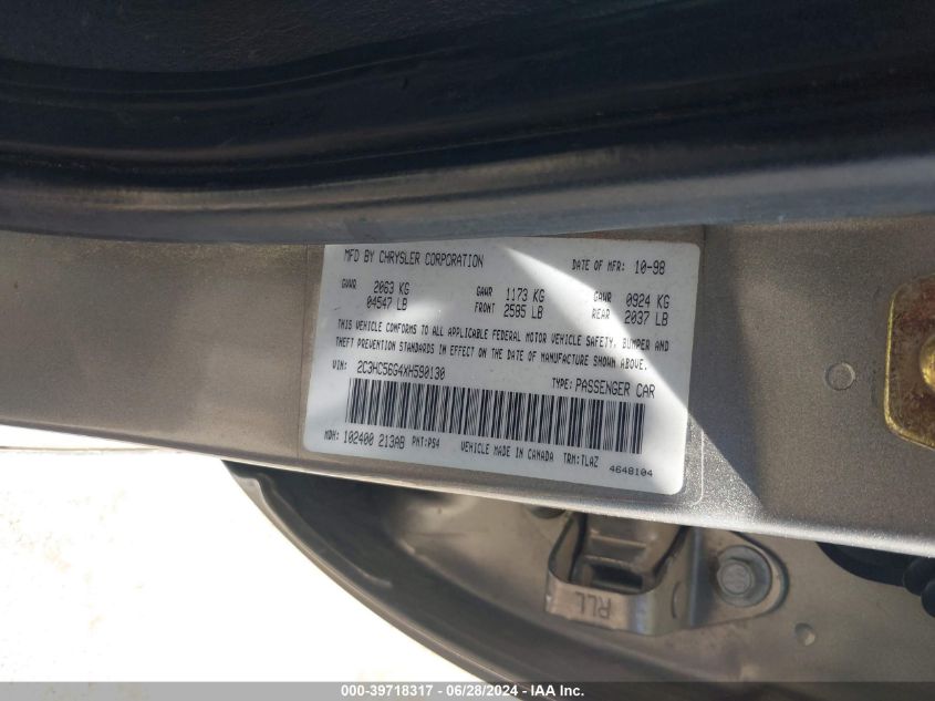 1999 Chrysler Lhs VIN: 2C3HC56G4XH590130 Lot: 39718317