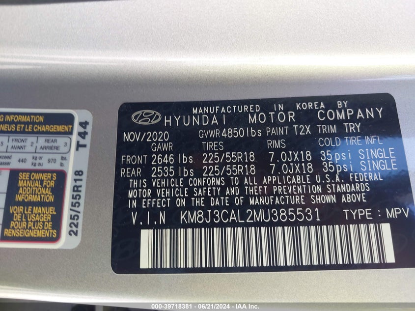 VIN KM8J3CAL2MU385531 2021 HYUNDAI TUCSON ULTIMATE
