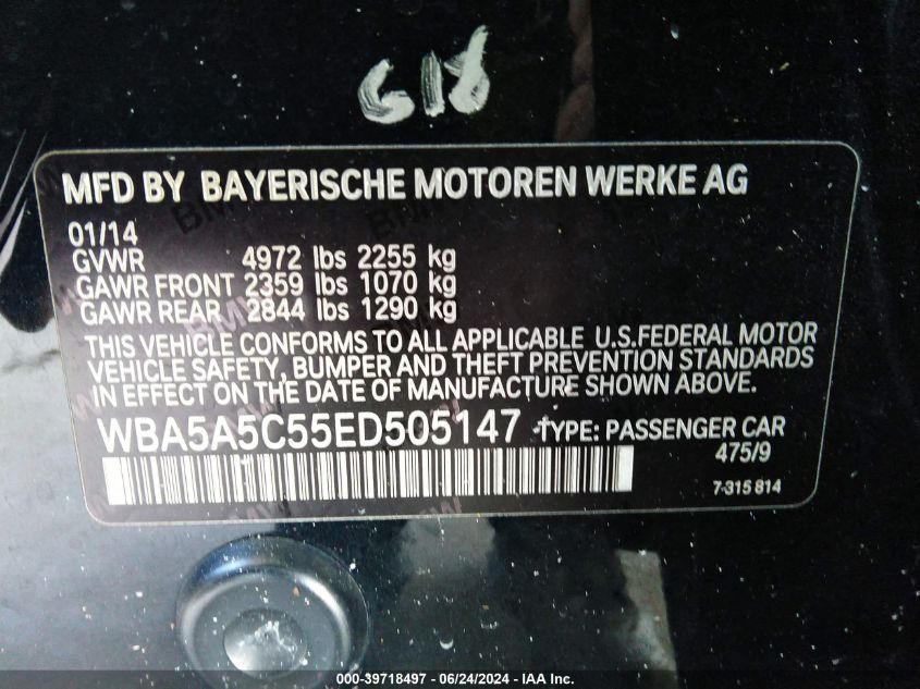 WBA5A5C55ED505147 2014 BMW 528I