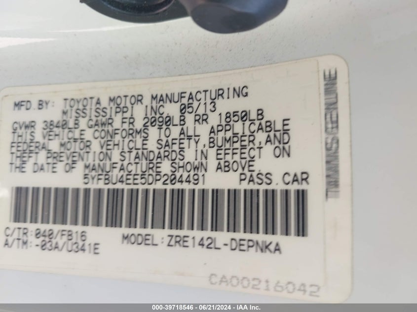 2013 TOYOTA COROLLA LE - 5YFBU4EE5DP204491