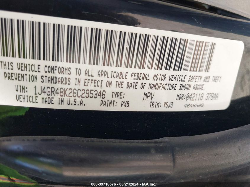 2006 Jeep Grand Cherokee Laredo VIN: 1J4GR48K26C295346 Lot: 39718576