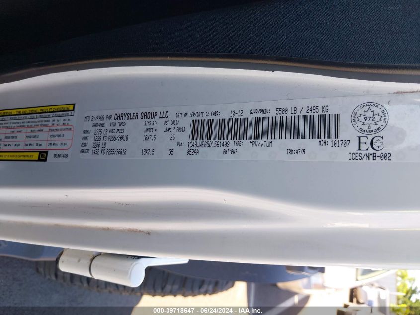 2013 Jeep Wrangler Unlimited Sahara VIN: 1C4BJWEG5DL561409 Lot: 39718647