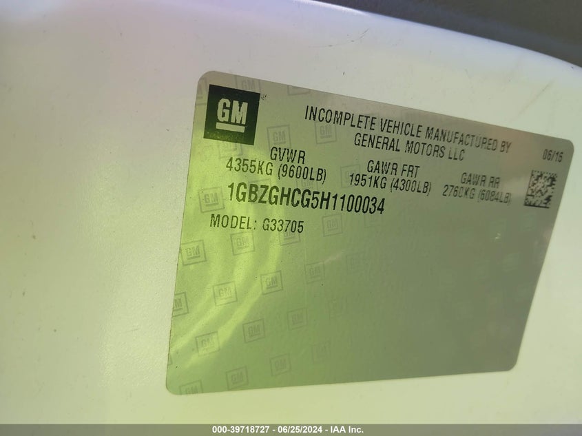 2017 CHEVROLET EXPRESS 3500 WORK VAN - 1GBZGHCG5H1100034