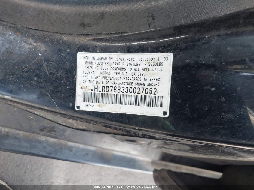 2003 Honda Cr-V Ex VIN: JHLRD78833C027052 Lot: 39718738