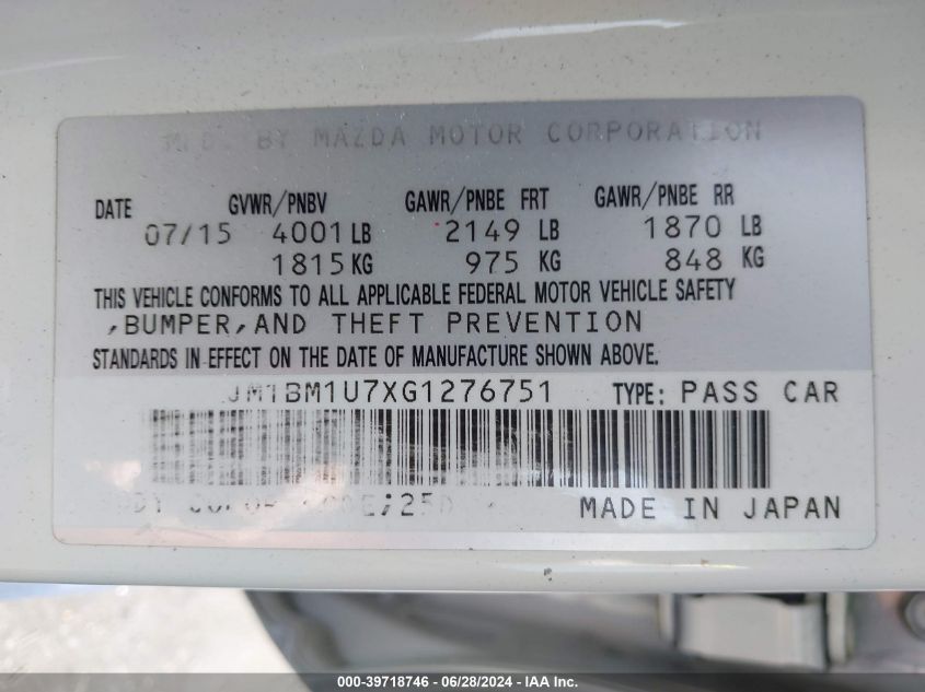 2016 Mazda Mazda3 I Sport VIN: JM1BM1U7XG1276751 Lot: 39718746