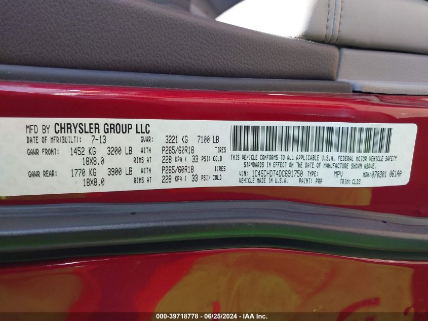 1C4SDHDT4DC691750 2013 Dodge Durango Crew