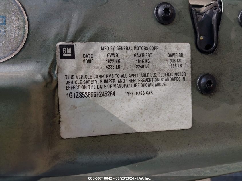 2006 Chevrolet Malibu Ls VIN: 1G1ZS53896F245264 Lot: 39718842