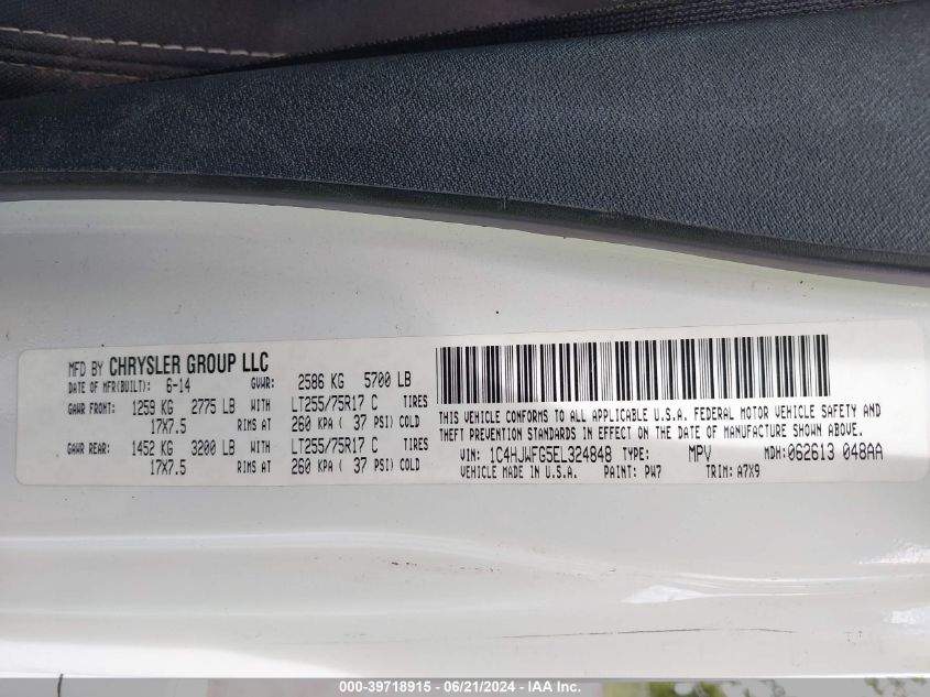 2014 Jeep Wrangler Unlimited Rubicon VIN: 1C4HJWFG5EL324848 Lot: 39718915