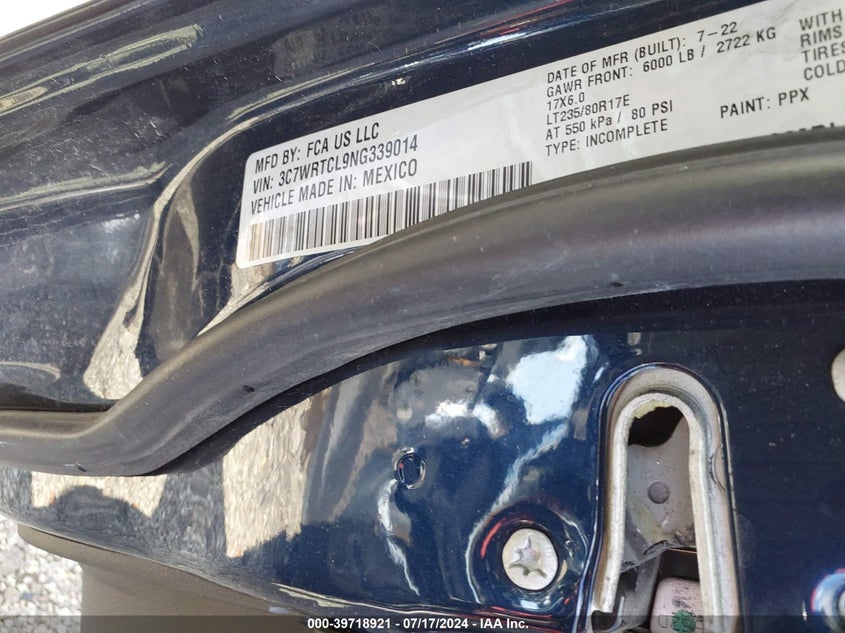 2022 RAM 3500 CHASSIS (VIN: 3C7WRTCL9NG339014
