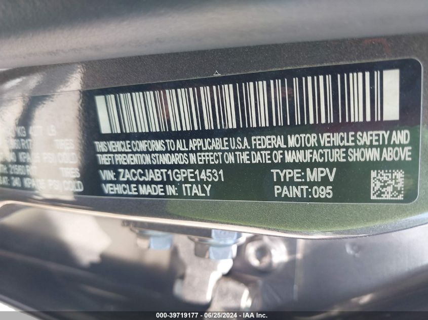 2016 Jeep Renegade Latitude VIN: ZACCJABT1GPE14531 Lot: 39719177