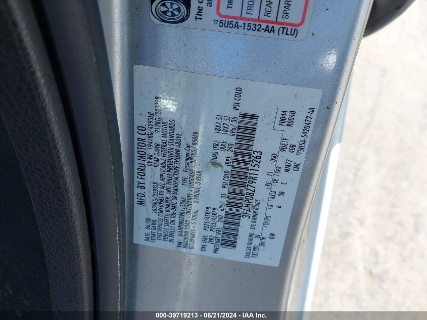 2009 Ford Fusion Sel VIN: 3FAHP08Z79R115263 Lot: 39719213