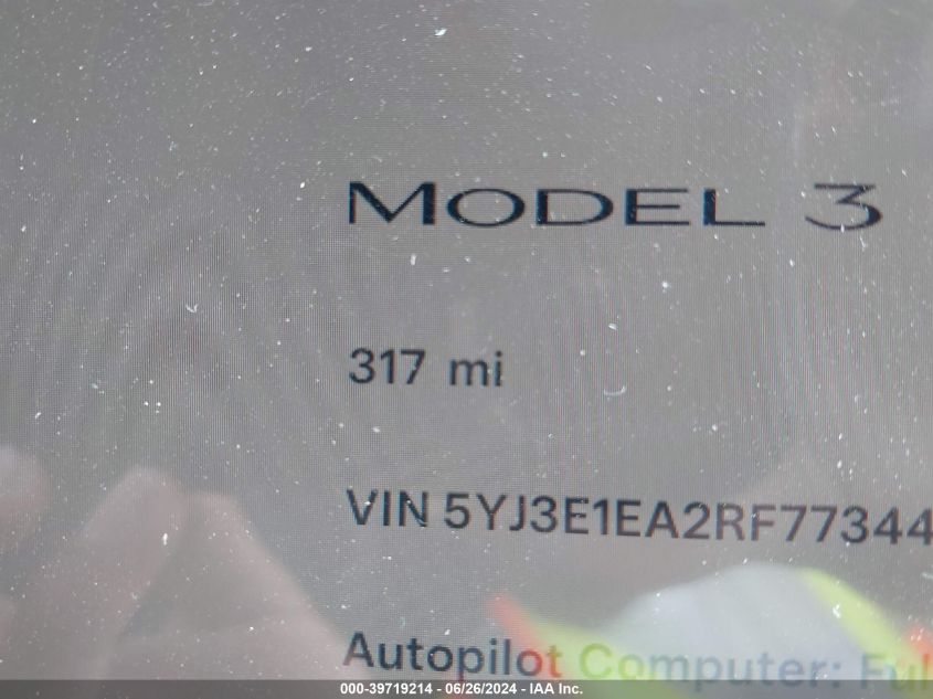 2024 Tesla Model 3 Rear-Wheel Drive VIN: 5YJ3E1EA2RF773444 Lot: 39719214