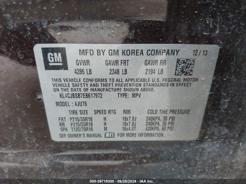 2014 Buick Encore Convenience VIN: KL4CJBSB7EB617972 Lot: 39719300