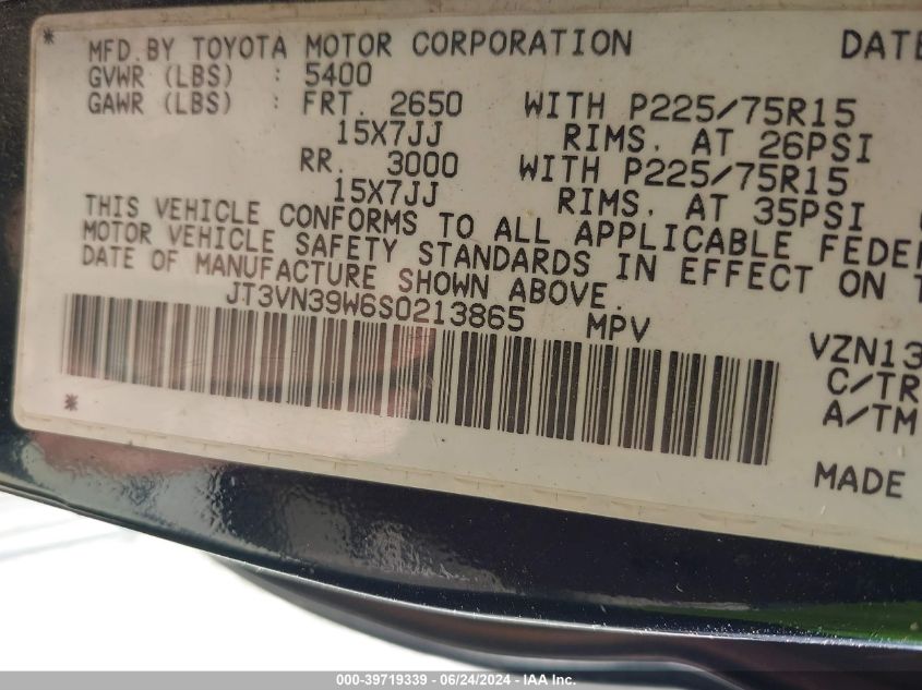 1995 Toyota 4Runner Vn39 Sr5 VIN: JT3VN39W6S0213865 Lot: 39719339