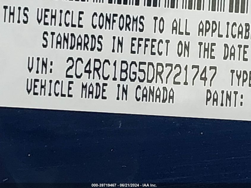 2013 Chrysler Town & Country Touring VIN: 2C4RC1BG5DR721747 Lot: 39719467