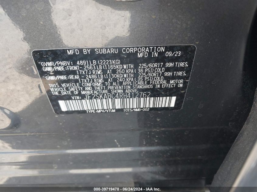 2024 SUBARU FORESTER 2.5L H4   N(VIN: JF2SKABC4RH412762