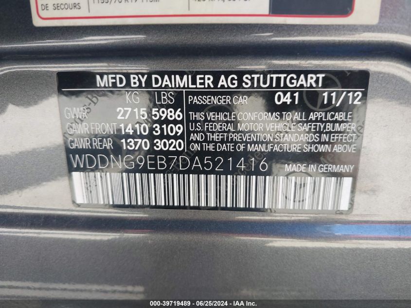 2013 Mercedes-Benz S 550 4Matic VIN: WDDNG9EB7DA521416 Lot: 39719489