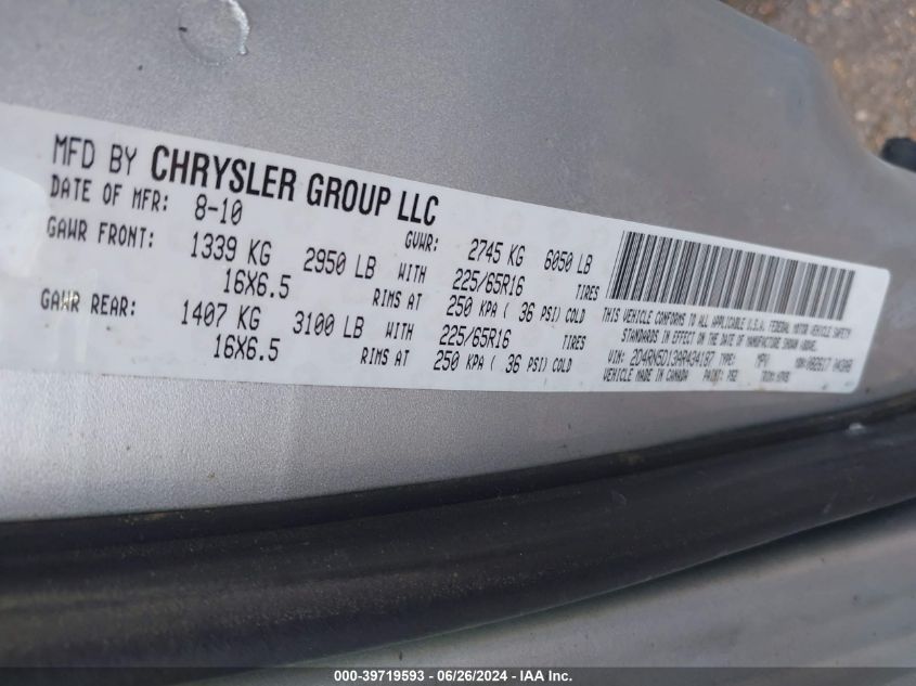 2010 Dodge Grand Caravan Sxt VIN: 2D4RN5D13AR434187 Lot: 39719593