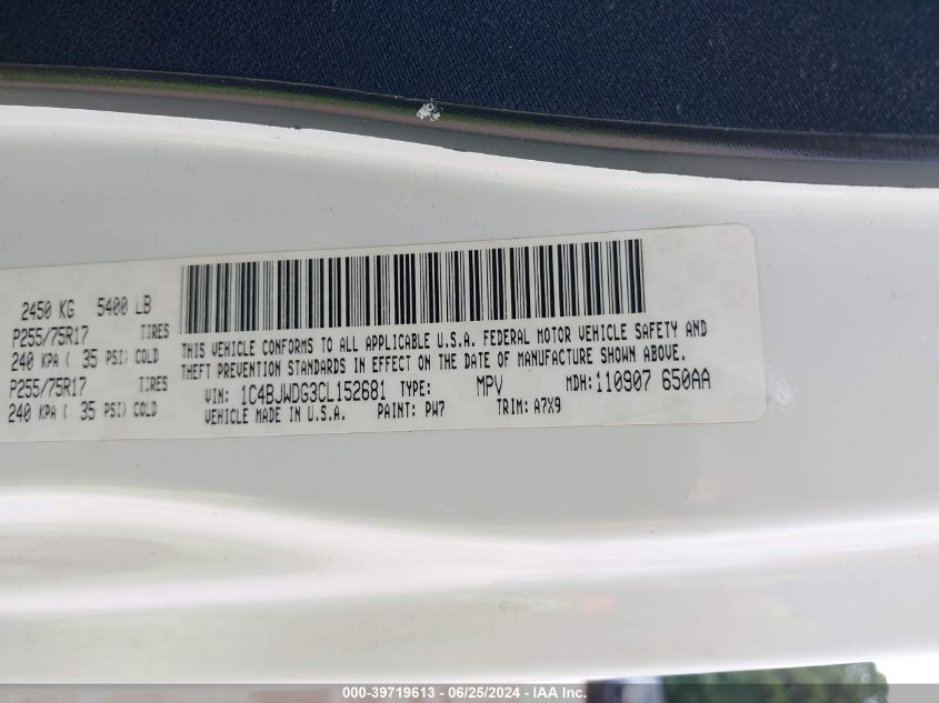 2012 Jeep Wrangler Unlimited Sport VIN: 1C4BJWDG3CL152681 Lot: 39719613