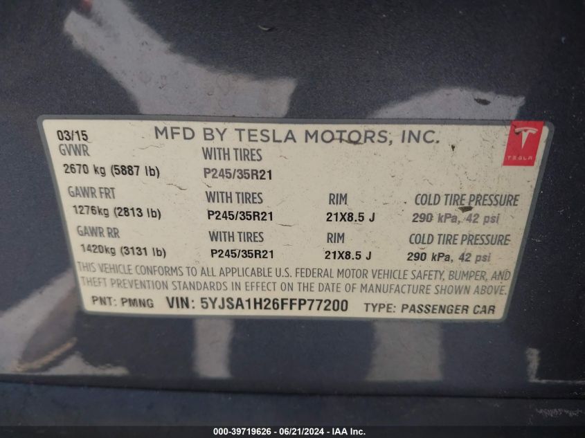 5YJSA1H26FFP77200 2015 Tesla Model S 70D/85D/P85D