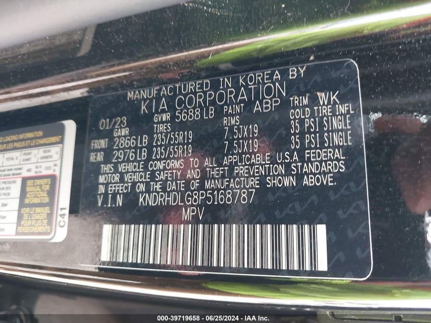 2023 Kia Sorento Hybrid Ex VIN: KNDRHDLG8P5168787 Lot: 39719658
