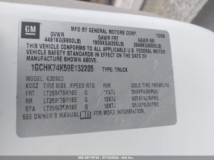 2009 Chevrolet Silverado 3500Hd K3500 VIN: 1GCHK74K59E132205 Lot: 39719743