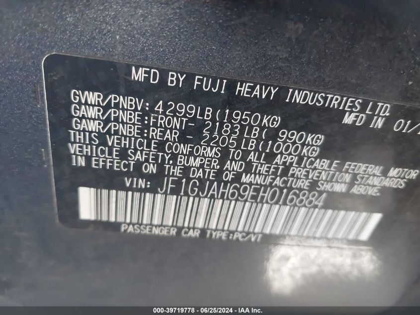 2014 Subaru Impreza 2.0I Limited VIN: JF1GJAH69EH016884 Lot: 39719778