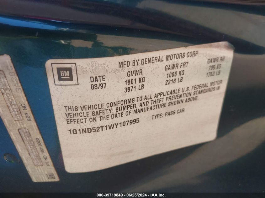 1998 Chevrolet Malibu VIN: 1G1ND52T1WY107995 Lot: 39719849