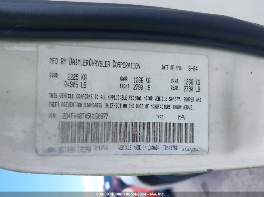 2005 Dodge Magnum Se VIN: 2D4FV48TX5H160877 Lot: 39719908