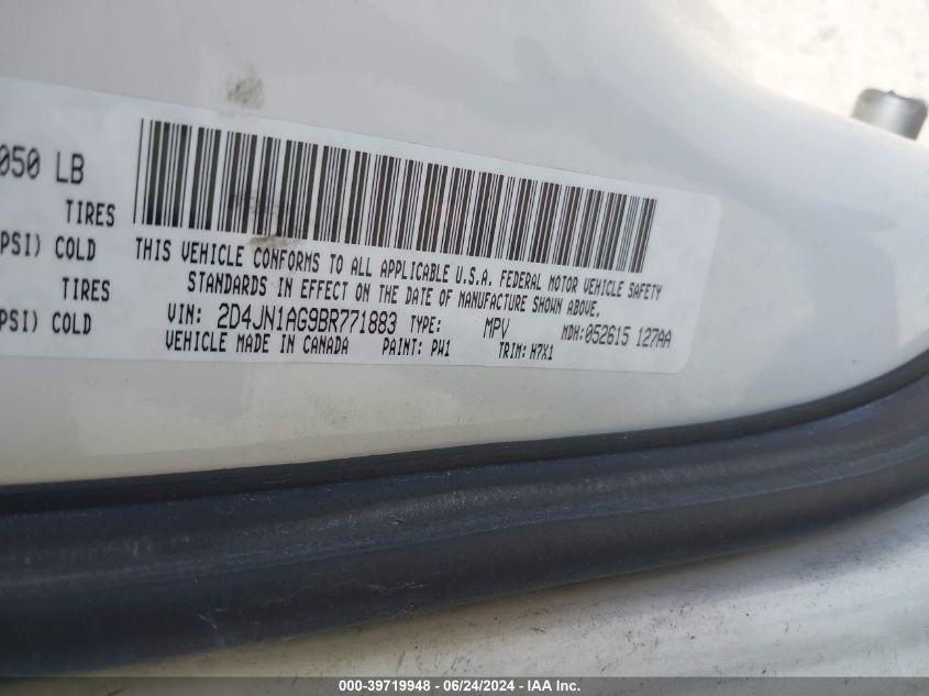 2011 Dodge Grand Caravan C/V VIN: 2D4JN1AG9BR771883 Lot: 39719948