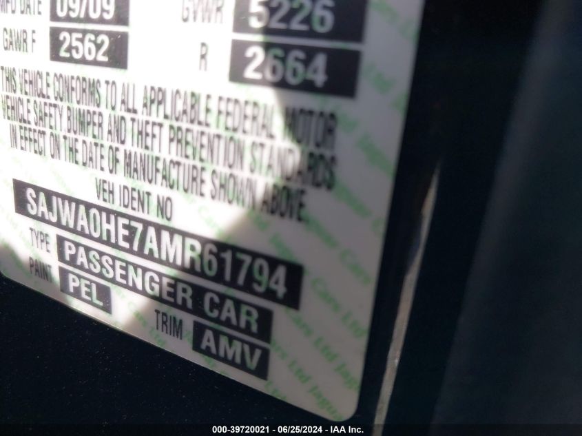 2010 Jaguar Xf Supercharged VIN: SAJWA0HE7AMR61794 Lot: 39720021