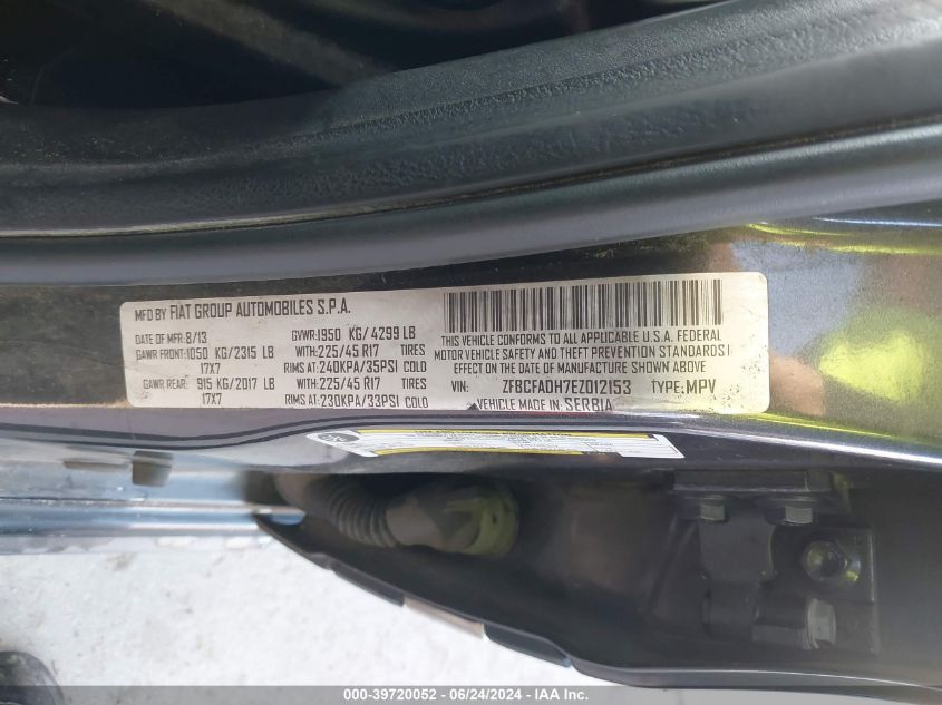 2014 Fiat 500L Trekking VIN: ZFBCFADH7EZ012153 Lot: 39720052