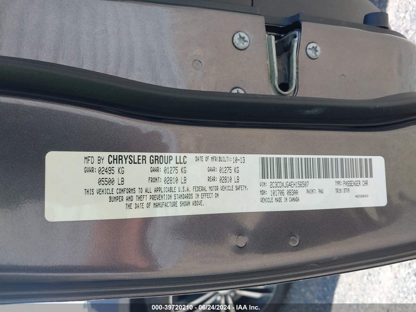 2014 Dodge Charger Sxt VIN: 2C3CDXJG4EH156507 Lot: 39720210