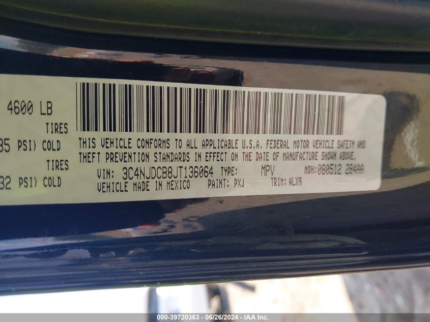 2018 Jeep Compass Limited 4X4 VIN: 3C4NJDCB8JT136064 Lot: 39720363