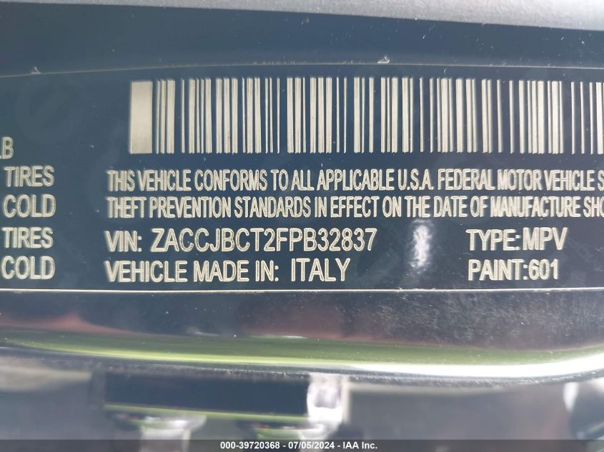 2015 Jeep Renegade Trailhawk VIN: ZACCJBCT2FPB32837 Lot: 39720368