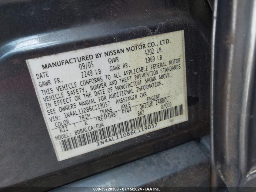 1N4AL11D86C119057 2006 Nissan Altima 2.5 S