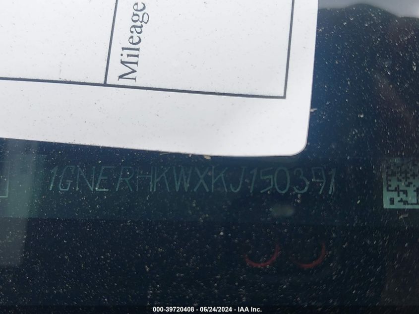 2019 Chevrolet Traverse 3Lt VIN: 1GNERHKWXKJ150391 Lot: 39720408
