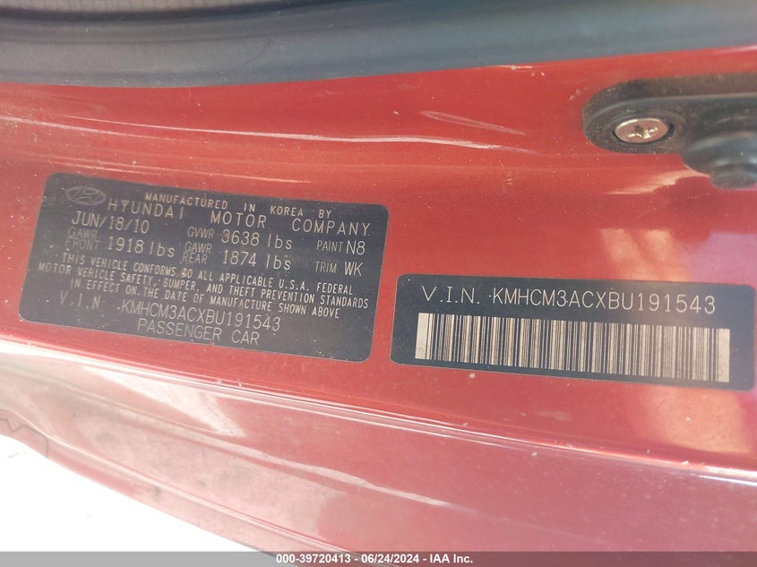 2011 Hyundai Accent Gs VIN: KMHCM3ACXBU191543 Lot: 39720413